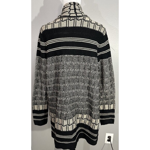 NWT $298 BCBG Chunky Knit Black Beige Cardigan Open Front Wool Blend Sweater S - Picture 3 of 7